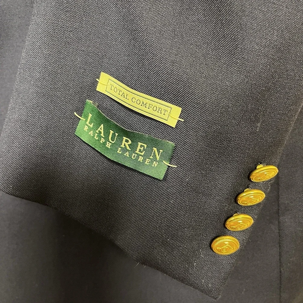 Lauren Ralph Lauren Navy‎ Blue Total Comfort Blazer 43L Gold Buttons Sport Coat